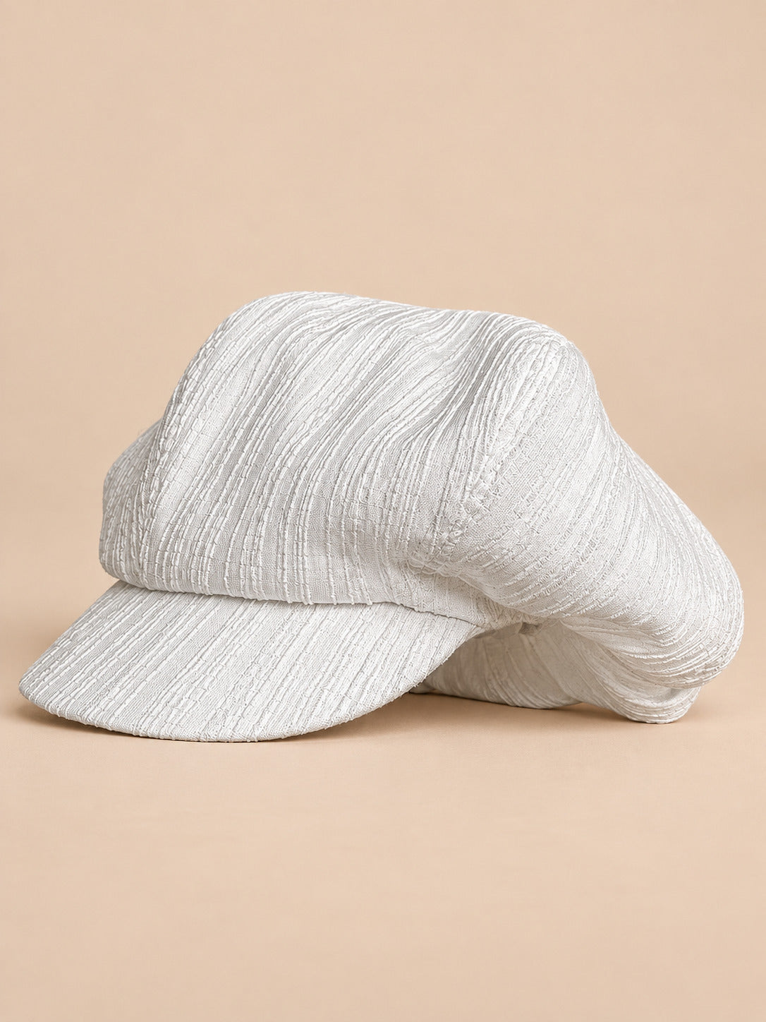 Cappello gavroche in cotone pied-de-poule, stile vintage, colore bianco, vista frontale