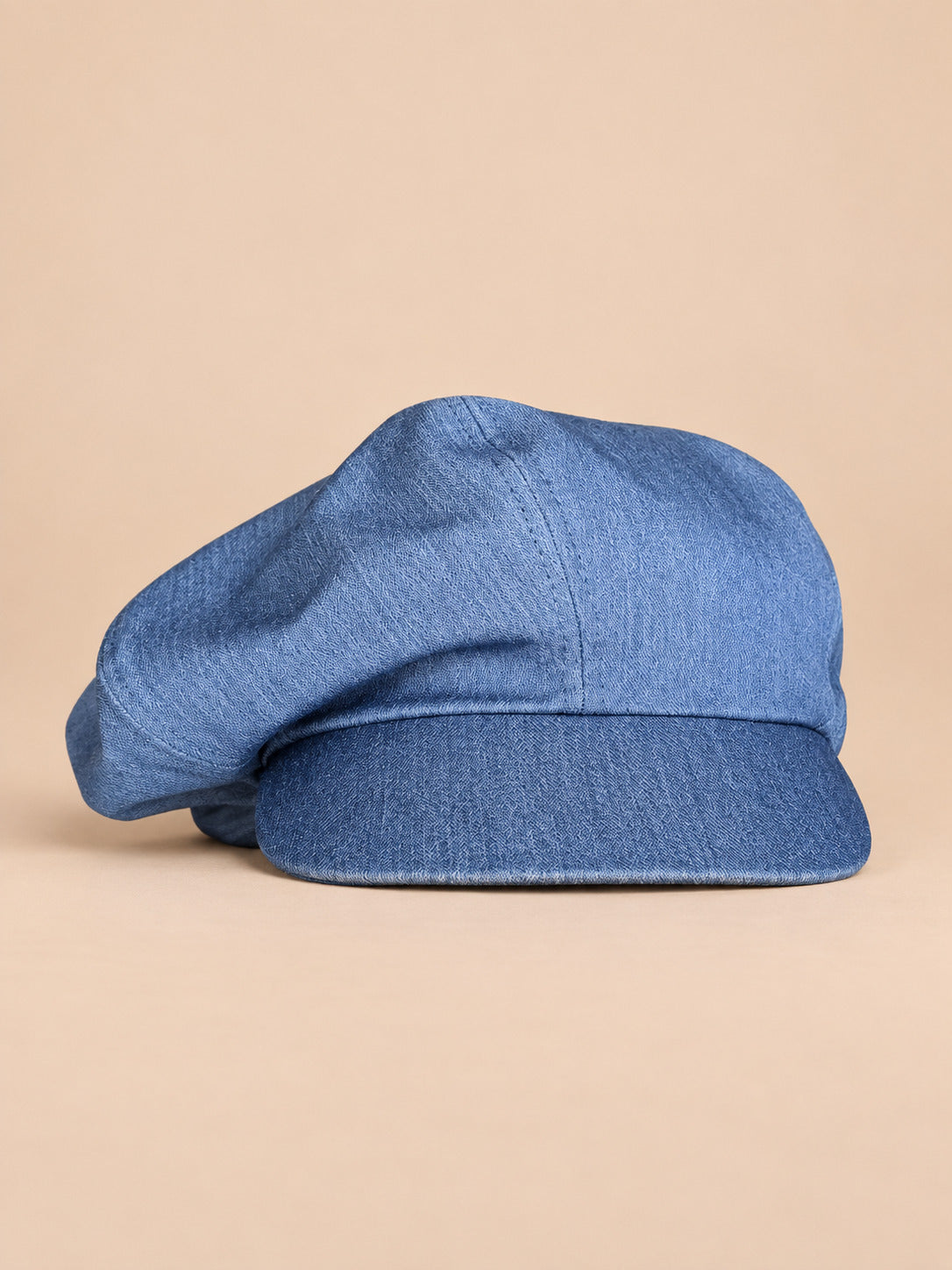 Cappello gavroche in cotone pied-de-poule, stile vintage, colore azzurro cielo, vista frontale