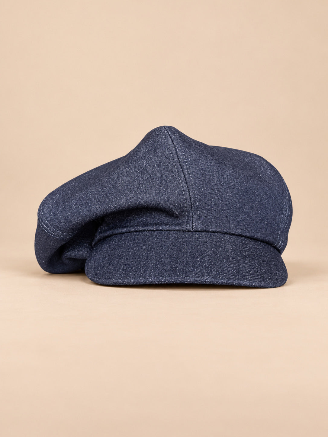 Cappello gavroche in cotone pied-de-poule, stile vintage, colore blu, vista frontale