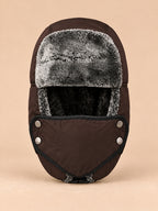 Colbacco da aviatore con maschera antivento per l’inverno, colore marrone, vista frontale