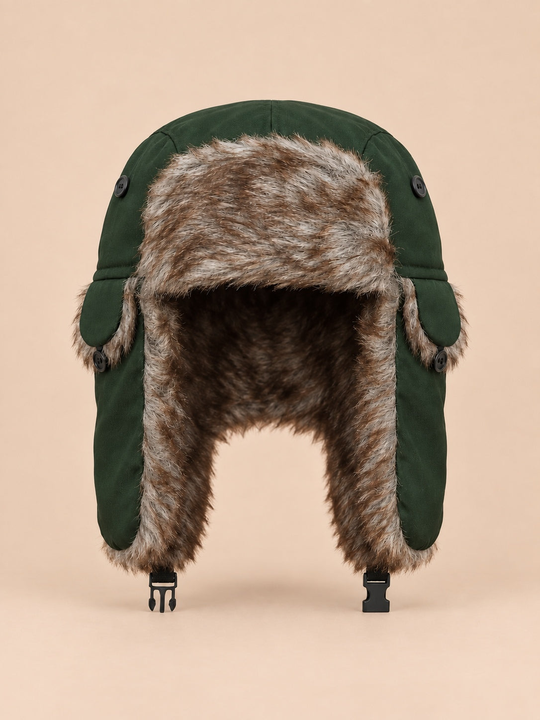 Colbacco da trapper da uomo con fodera in pelliccia sintetica, colore verde, vista frontale