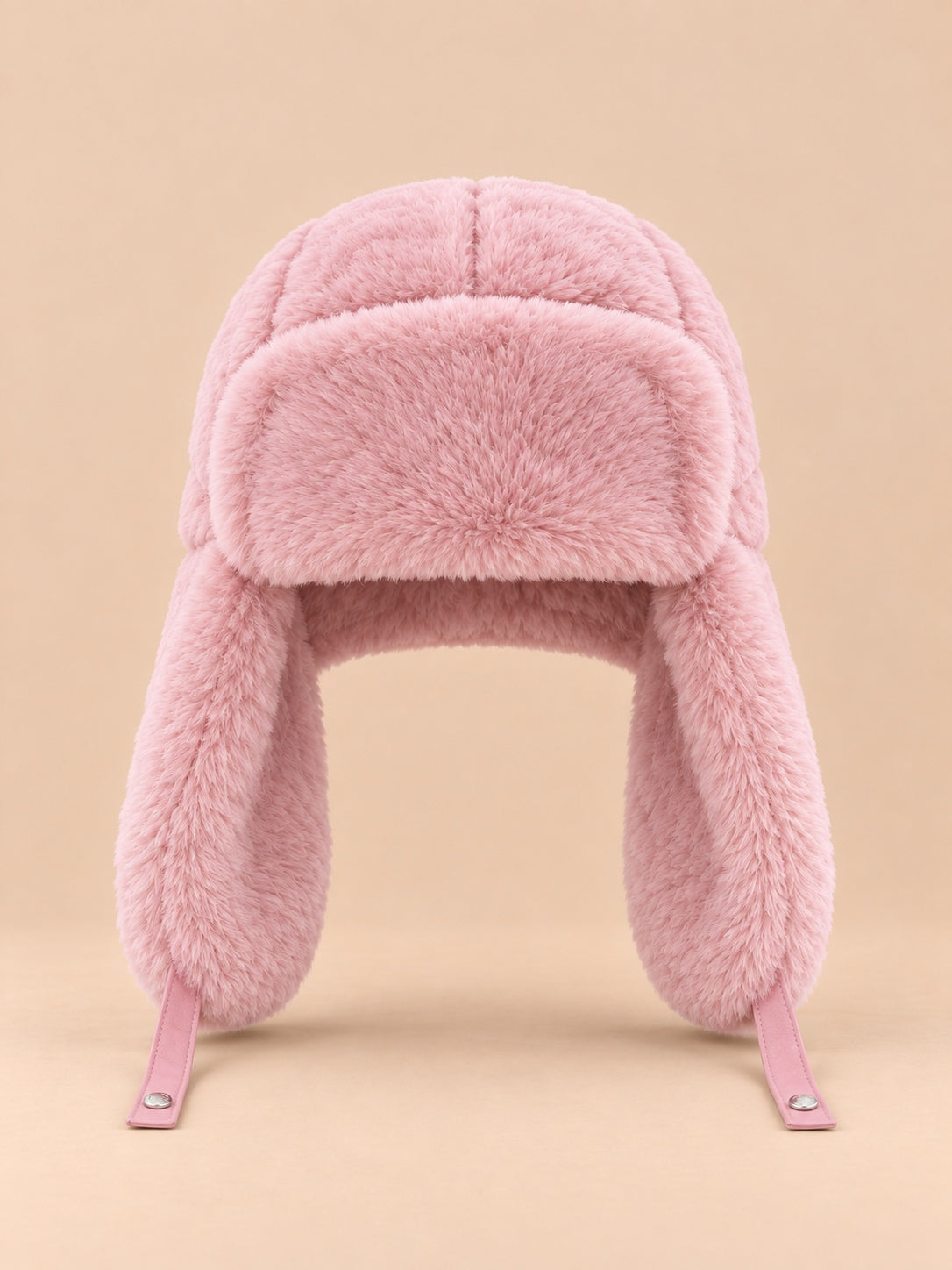 Colbacco da trapper da donna in pelliccia sintetica con cordino, colore rosa, vista frontale