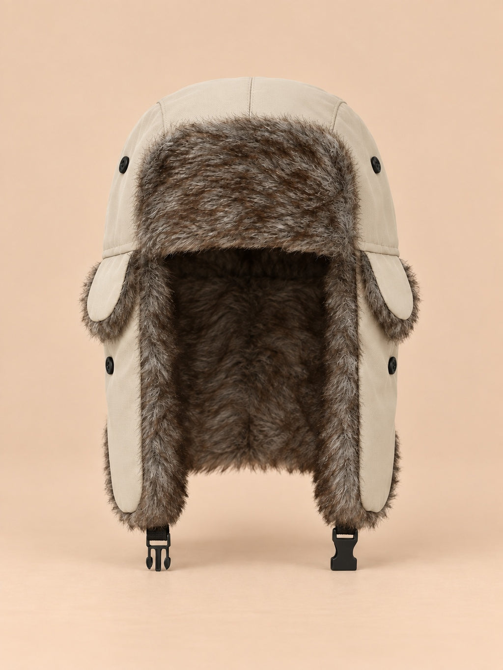 Colbacco da trapper da uomo con paraorecchie e sottogola, colore beige, vista frontale