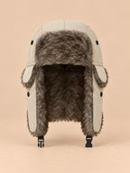Colbacco da trapper da uomo con paraorecchie e sottogola, colore beige, vista frontale