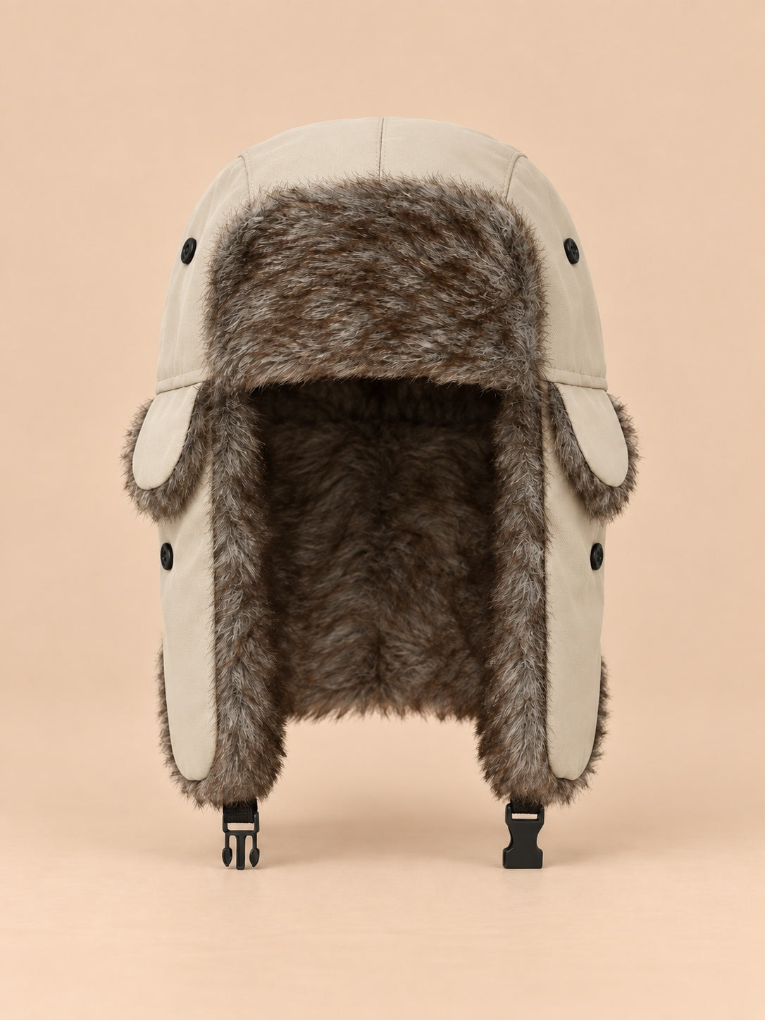 Colbacco da trapper da uomo con paraorecchie e sottogola, colore beige, vista frontale