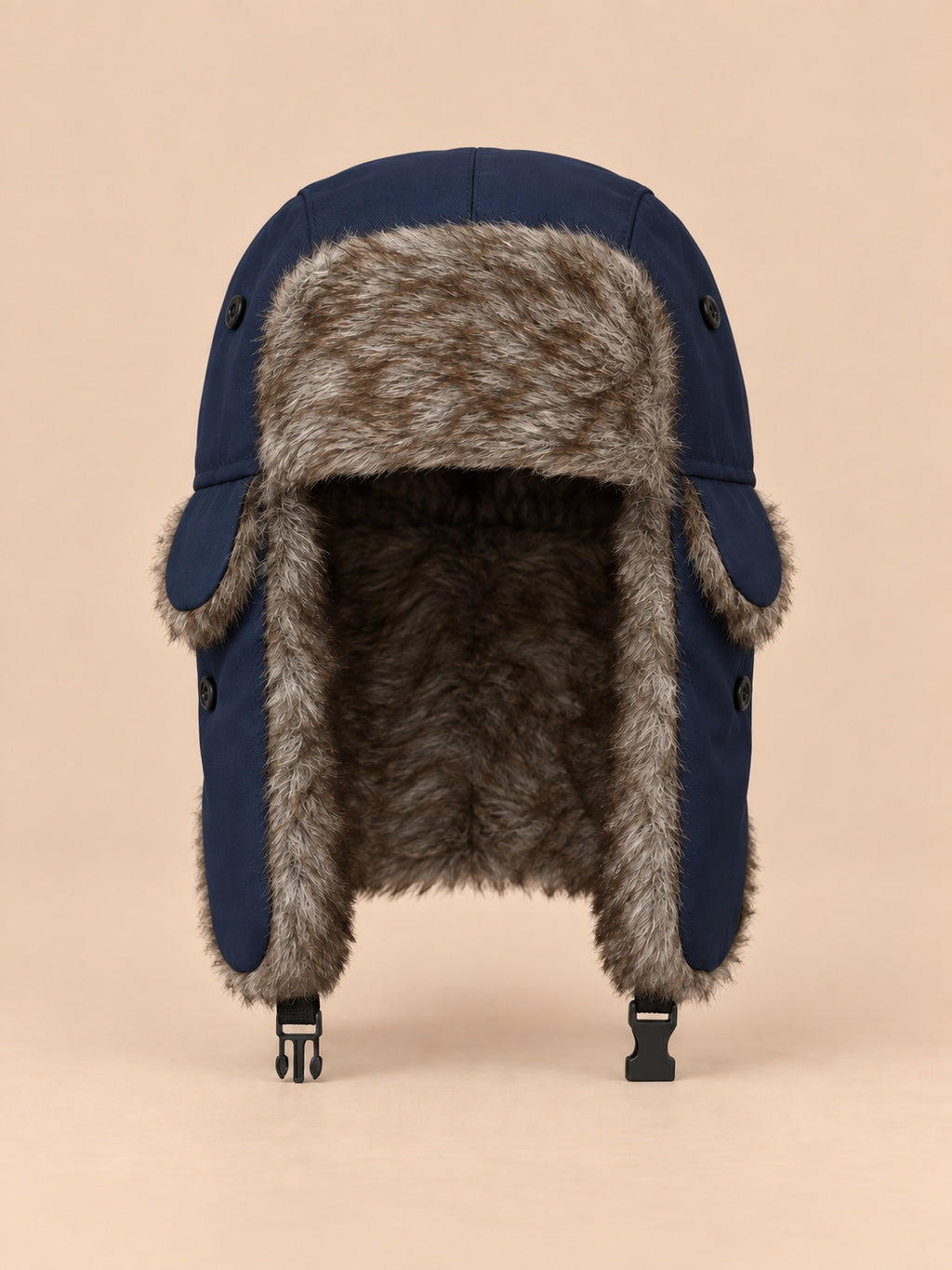 Colbacco da trapper da uomo con paraorecchie e sottogola, colore blu navy, vista frontale