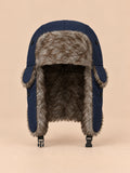 Colbacco da trapper da uomo con paraorecchie e sottogola, colore blu navy, vista frontale