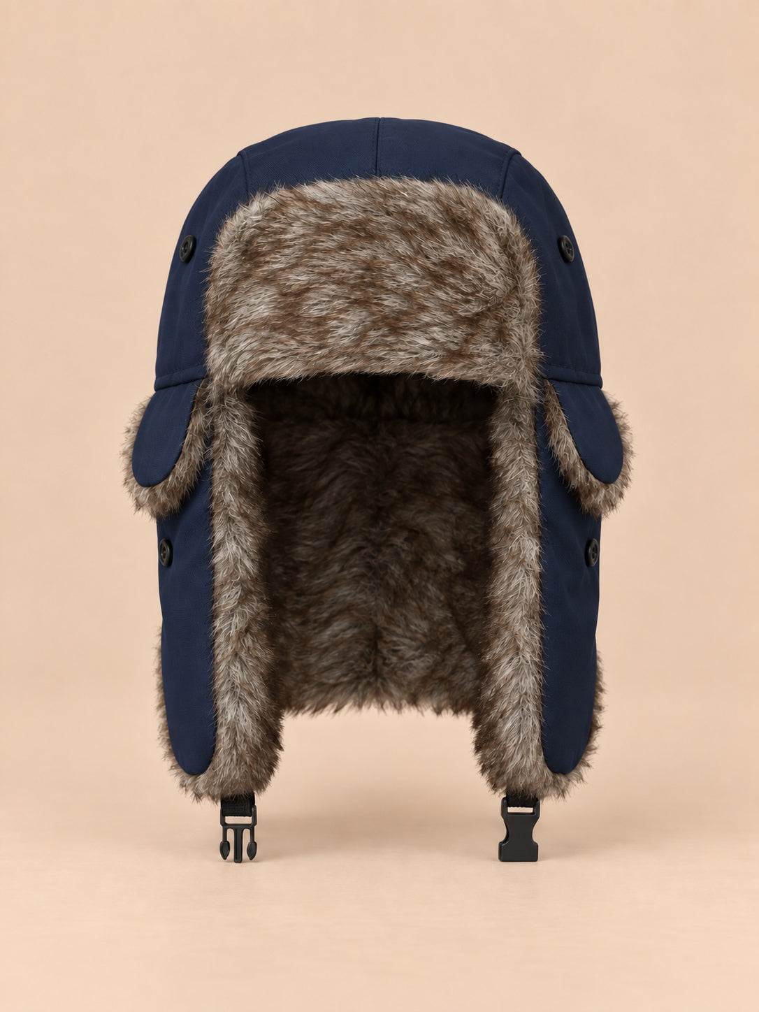 Colbacco da trapper da uomo con paraorecchie e sottogola, colore blu navy, vista frontale