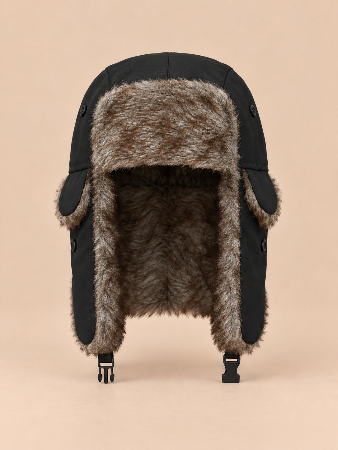 Colbacco da trapper da uomo con paraorecchie e sottogola, colore nero, vista frontale