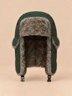 Colbacco da trapper da uomo con paraorecchie e sottogola, colore verde scuro, vista frontale