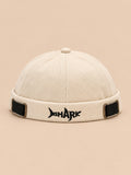 Berretto docker Bocca regolabile in cotone con squalo ricamato, colore bianco, vista frontale
