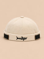 Berretto docker Bocca regolabile in cotone con squalo ricamato, colore bianco, vista frontale