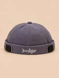 Berretto docker Bocca regolabile in cotone con squalo ricamato, colori blu e grigio, vista frontale