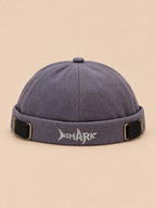 Berretto docker Bocca regolabile in cotone con squalo ricamato, colori blu e grigio, vista frontale