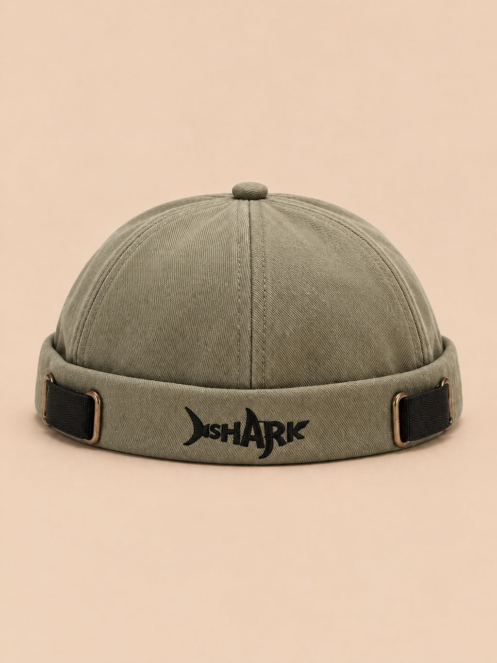 Berretto docker Bocca regolabile in cotone con squalo ricamato, colore verde, vista frontale