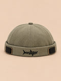 Berretto docker Bocca regolabile in cotone con squalo ricamato, colore verde, vista frontale