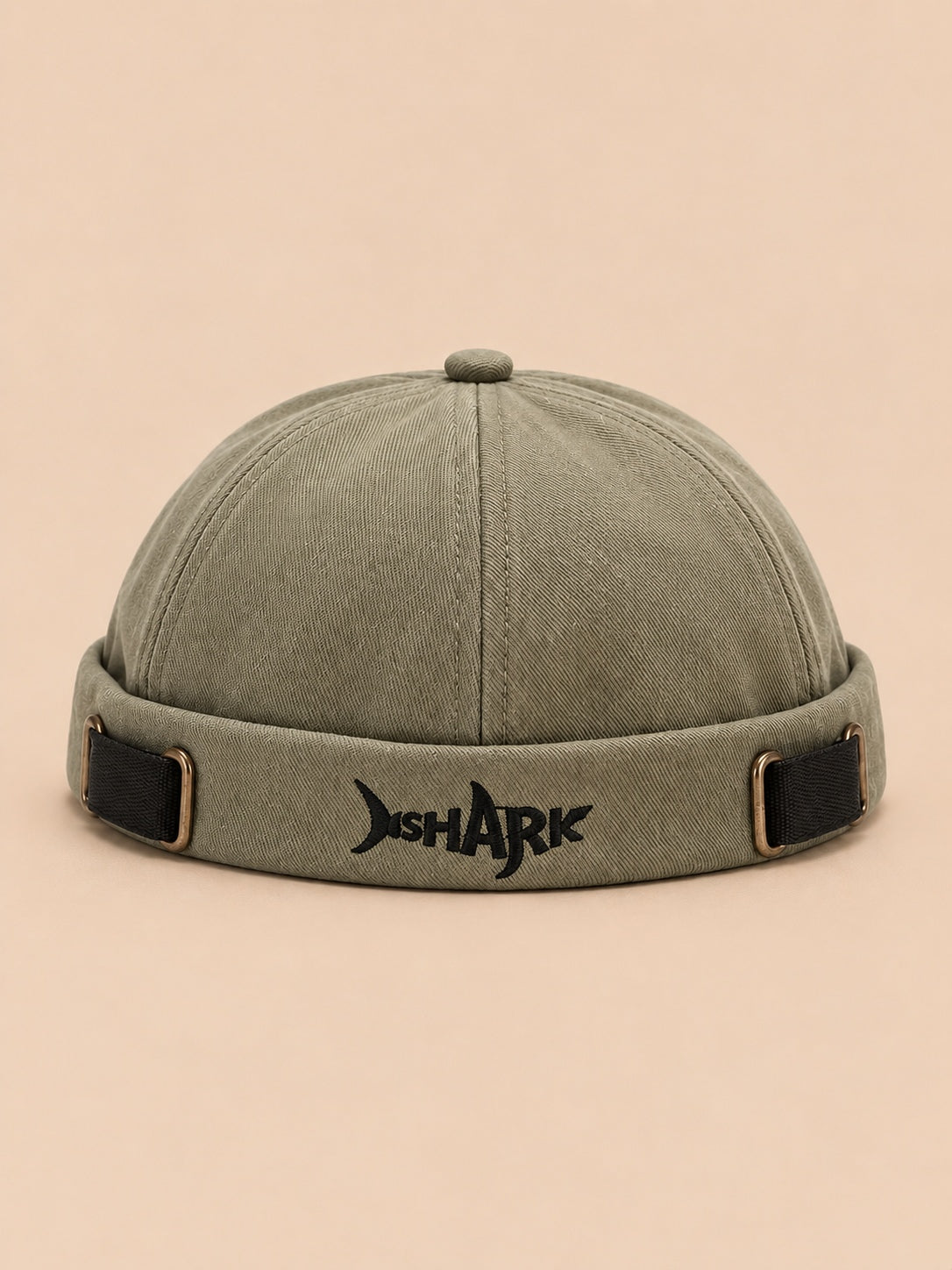 Berretto docker Bocca regolabile in cotone con squalo ricamato, colore verde, vista frontale