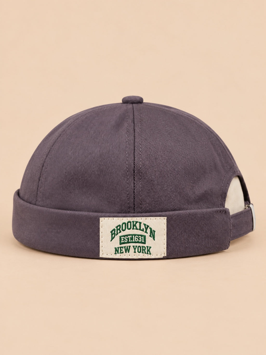 Berretto docker grigio BROOKLYN1631 senza visiera, con etichetta tessuta, stile vintage, vista frontale