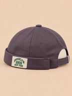 Berretto docker BROOKLYN1631 vintage con etichetta tessuta, colore grigio, vista di tre quarti