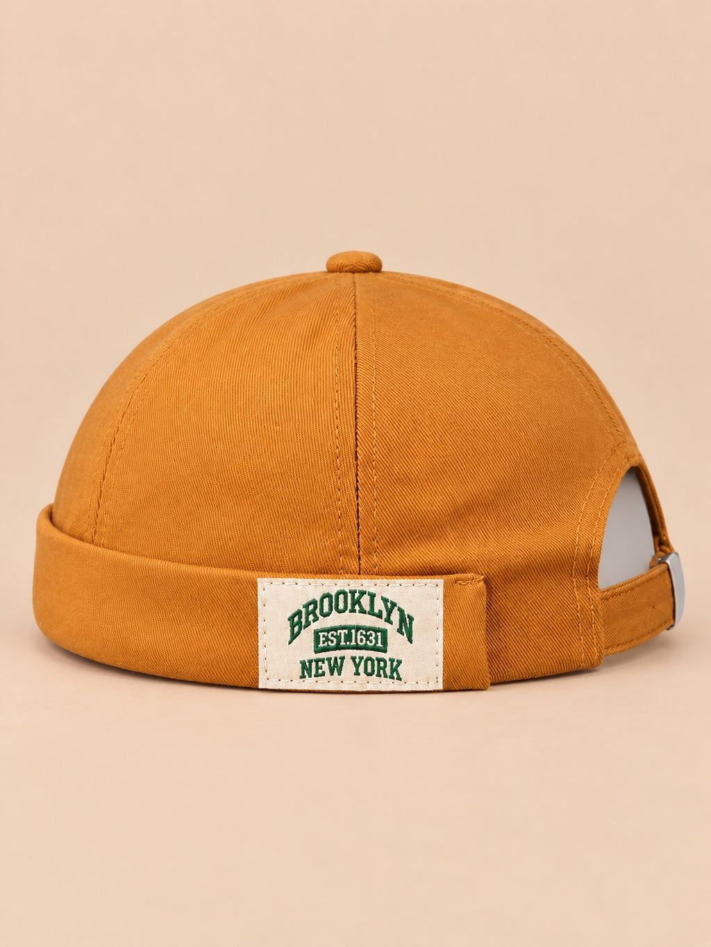 Berretto docker BROOKLYN1631 vintage con etichetta tessuta, colore giallo, vista frontale