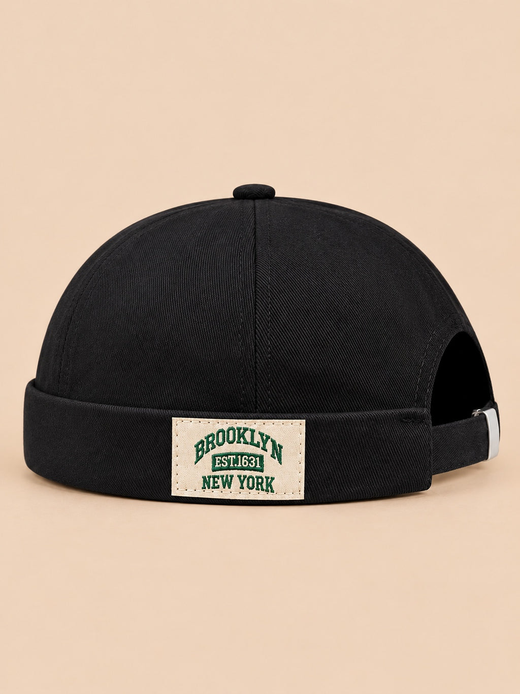 Berretto docker BROOKLYN1631 vintage con etichetta tessuta, colore nero, vista frontale