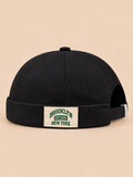 Berretto docker BROOKLYN1631 vintage con etichetta tessuta, colore nero, vista frontale