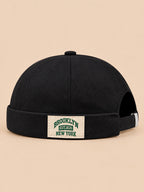 Berretto docker BROOKLYN1631 vintage con etichetta tessuta, colore nero, vista frontale