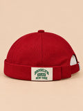 Berretto docker BROOKLYN1631 vintage con etichetta tessuta, colore rosso, vista frontale
