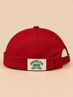 Berretto docker BROOKLYN1631 vintage con etichetta tessuta, colore rosso, vista frontale