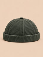 Berretto docker scolorito e regolabile, stile rétro, colore verde scuro, vista frontale