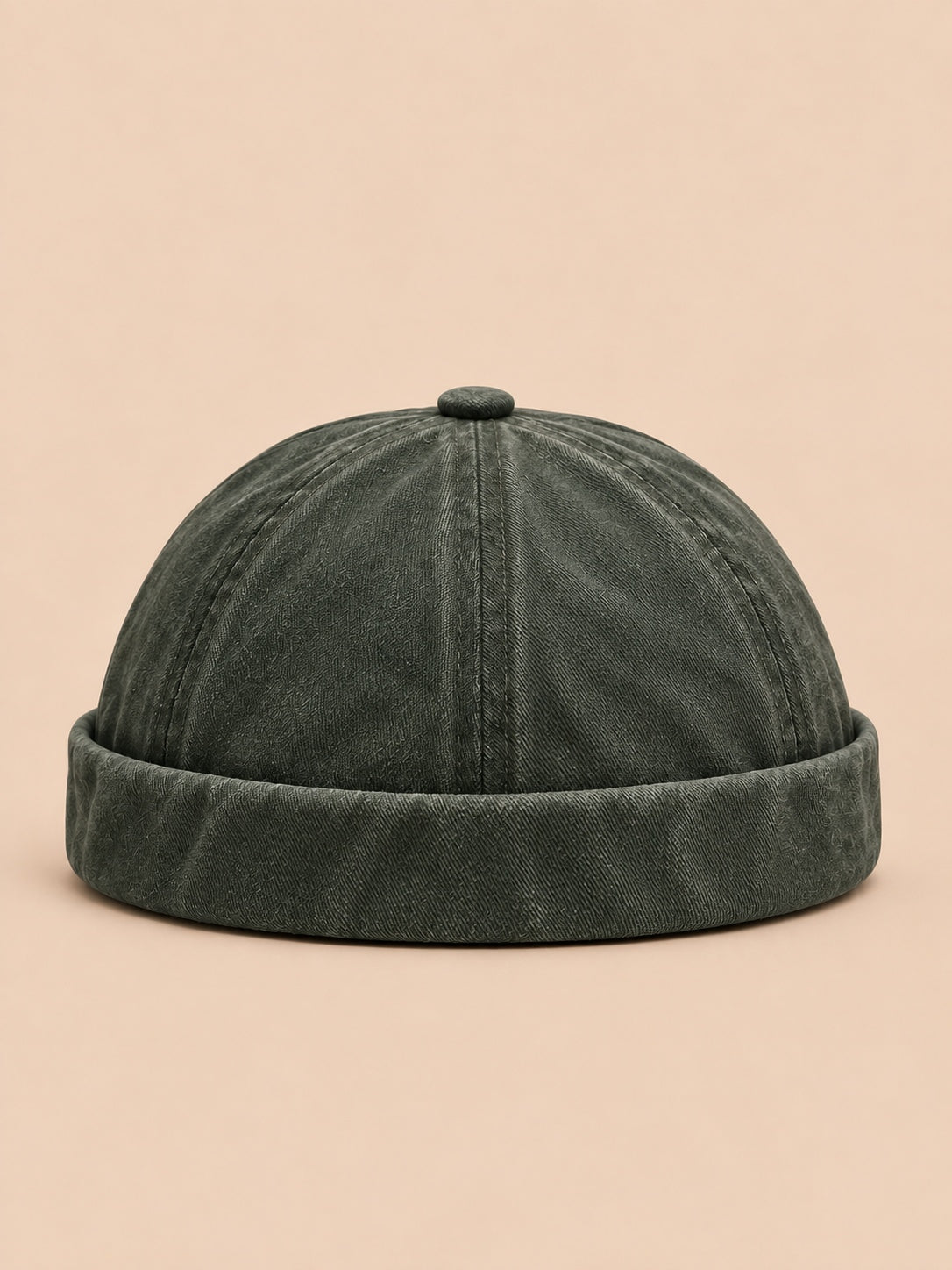 Berretto docker scolorito e regolabile, stile rétro, colore verde scuro, vista frontale
