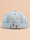 Berretto docker Bocca in denim patchwork leopardato, colore azzurro, vista frontale
