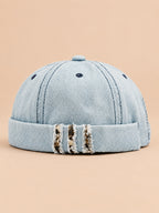 Berretto docker Bocca in denim patchwork leopardato, colore azzurro, vista frontale