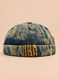 Berretto docker Bocca in denim patchwork leopardato, colore giallo, vista frontale