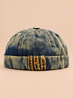 Berretto docker Bocca in denim patchwork leopardato, colore giallo, vista frontale