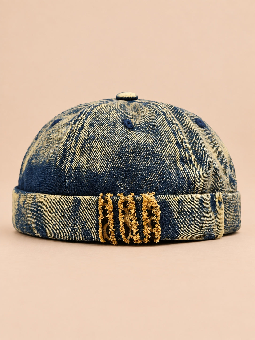 Berretto docker Bocca in denim patchwork leopardato, colore giallo, vista frontale