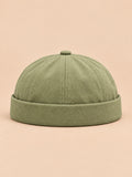 Berretto docker in denim con risvolto, stile operaio, colore verde militare, vista frontale