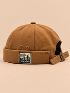 Berretto docker reversibile in cotone a cupola, colore marrone, vista frontale nella foto del prodotto