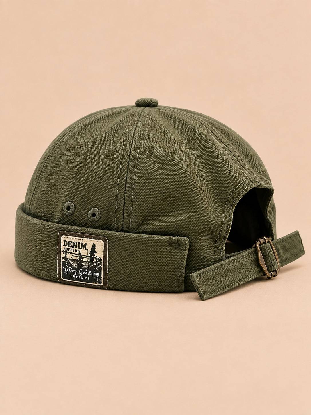 Berretto docker reversibile in cotone a cupola, colore verde, vista di tre quarti
