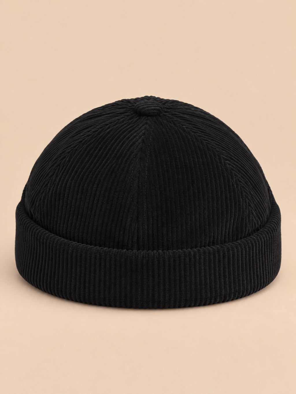 Berretto docker a cupola in velluto a coste di cotone, colore nero, vista frontale