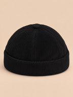 Berretto docker a cupola in velluto a coste di cotone, colore nero, vista frontale