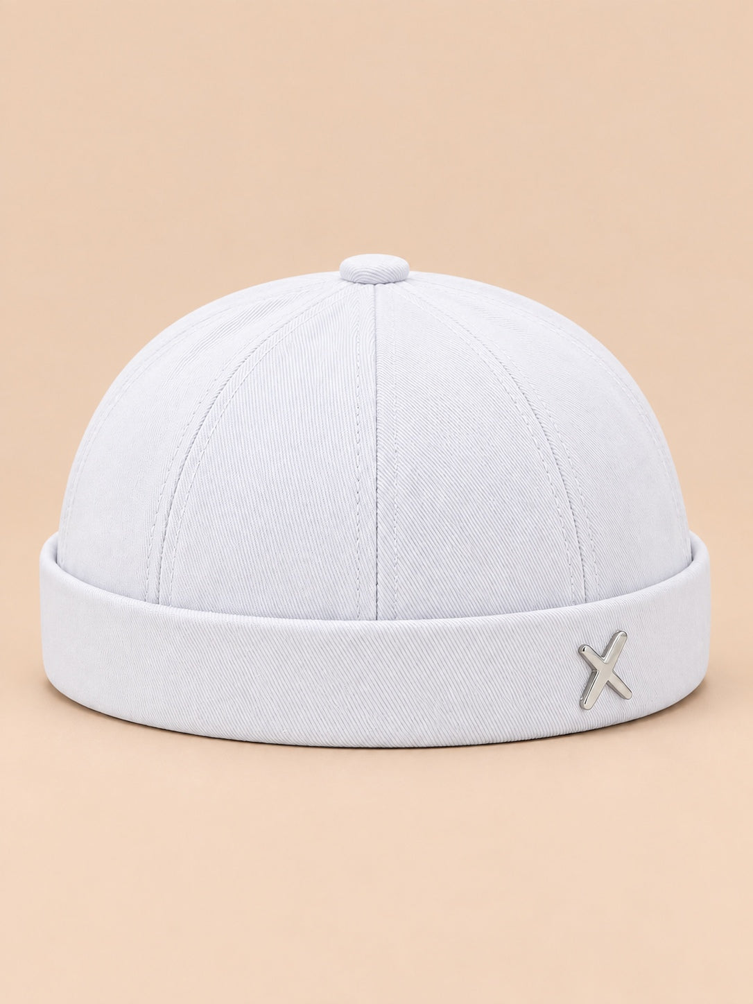 Berretto docker vintage scolorito senza tesa, colore bianco, vista frontale nella foto del prodotto