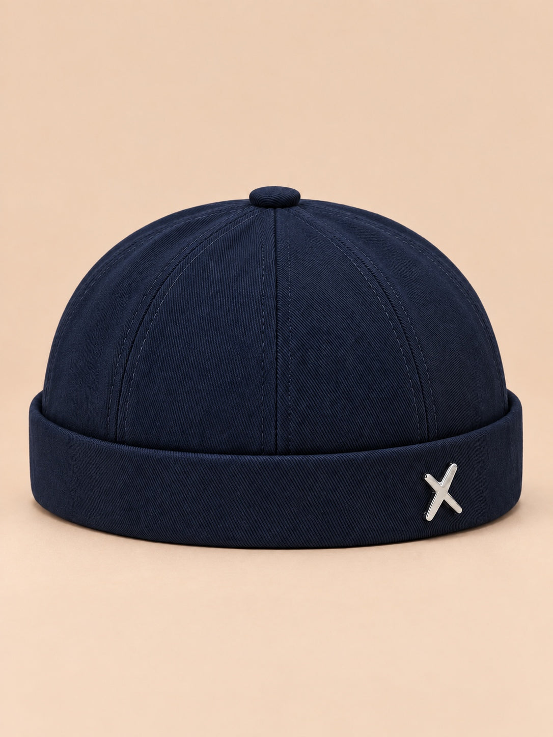 Berretto docker vintage scolorito senza tesa, colore blu navy, vista frontale nella foto del prodotto