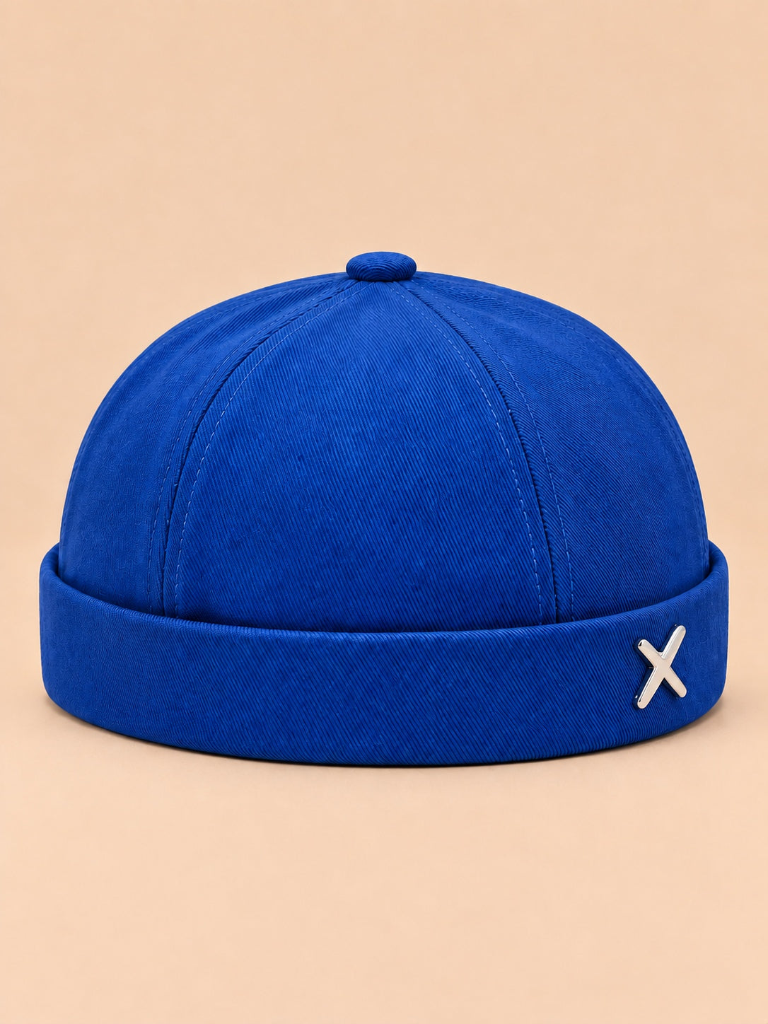 Berretto docker vintage scolorito senza tesa, colore blu royal, vista frontale nella foto del prodotto