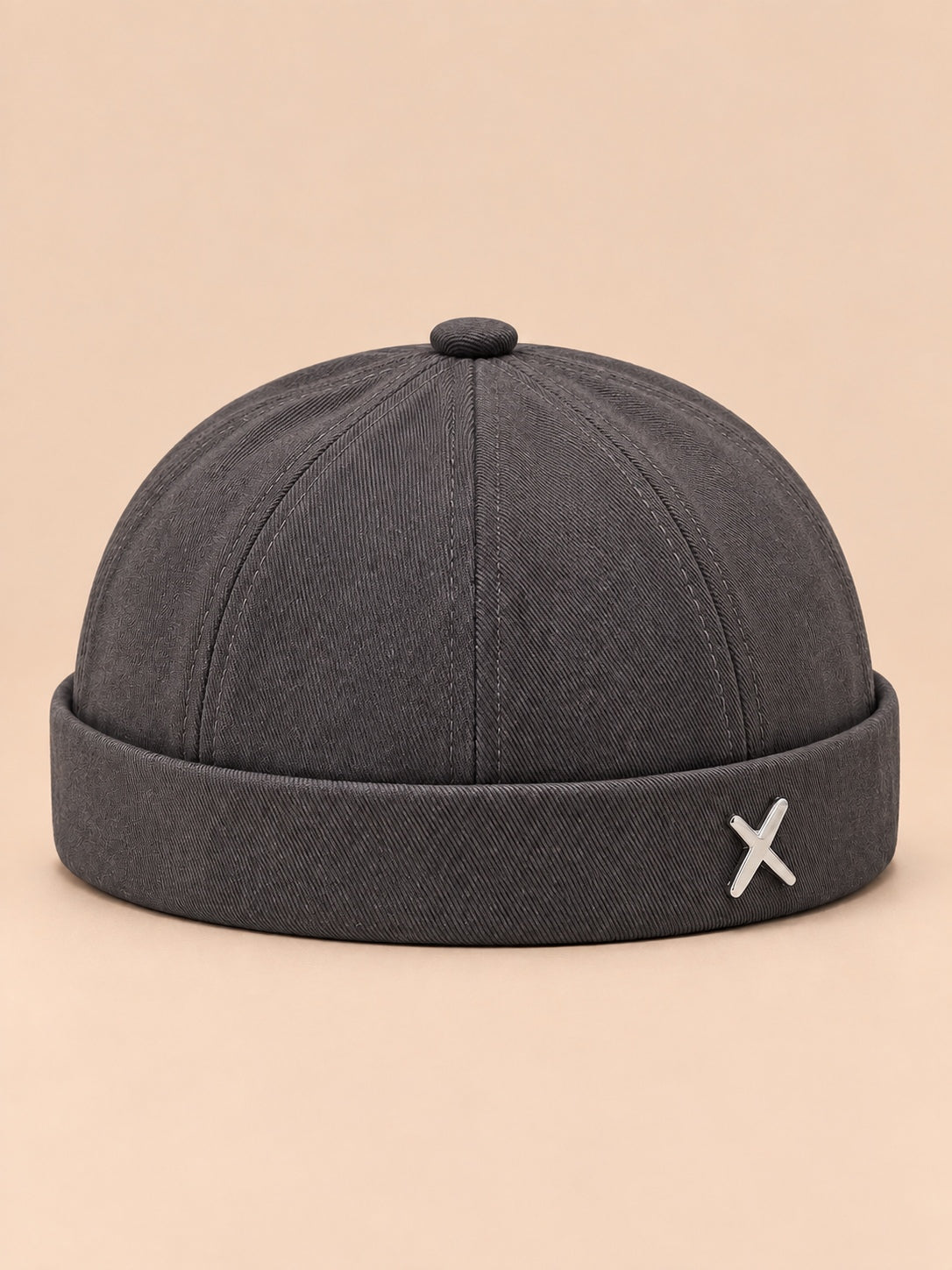 Berretto docker vintage scolorito senza tesa, colore grigio, vista frontale nella foto del prodotto