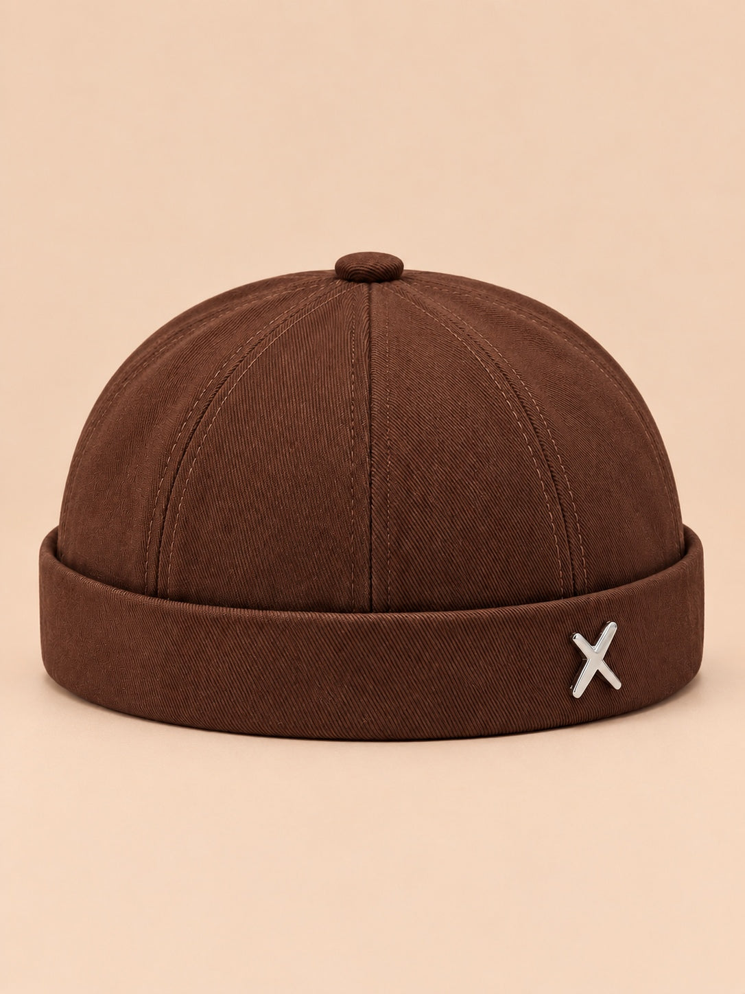 Berretto docker vintage scolorito senza tesa, colore marrone, vista frontale nella foto del prodotto