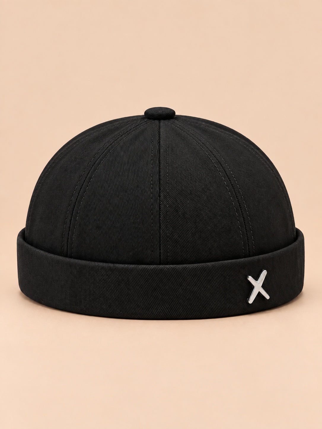 Berretto docker vintage scolorito senza tesa, colore nero, vista frontale nella foto del prodotto