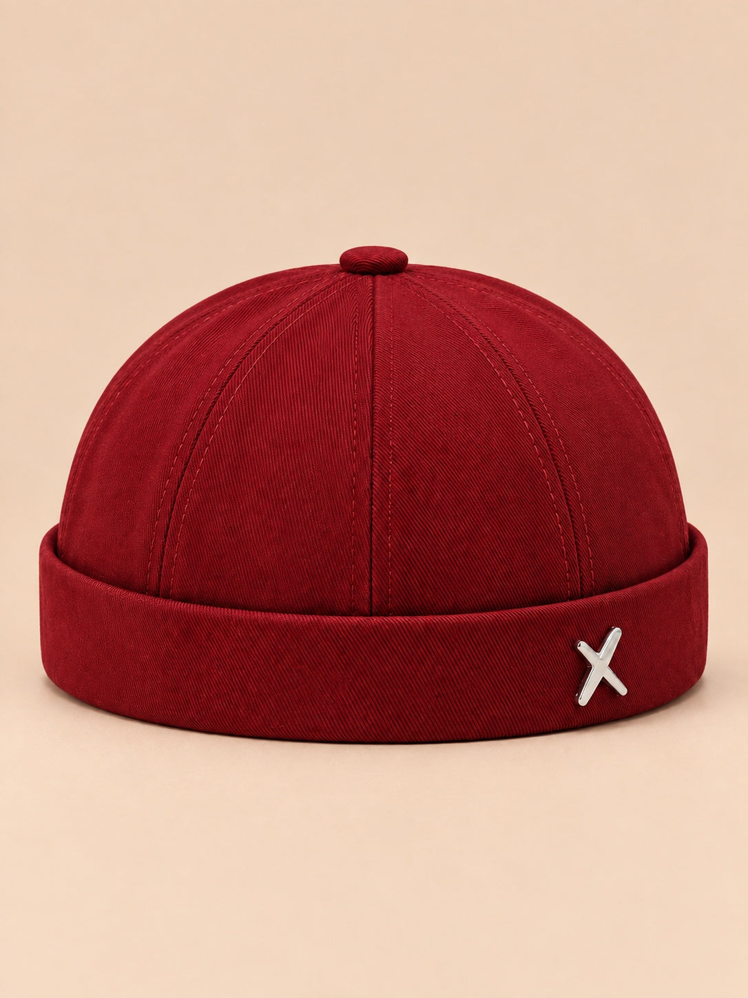 Berretto docker vintage scolorito senza tesa, colore rosso, vista frontale nella foto del prodotto