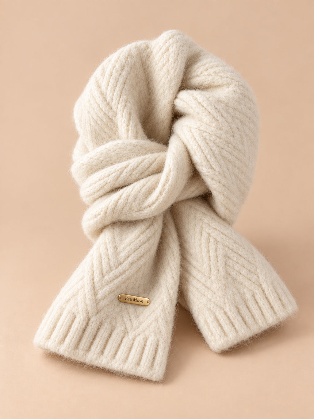 Sciarpa da donna in lana di alpaca spessa, stile coreano, colore beige, vista di tre quarti