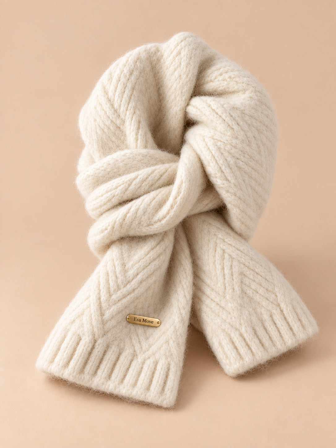 Sciarpa da donna in lana di alpaca spessa, stile coreano, colore beige, vista di tre quarti